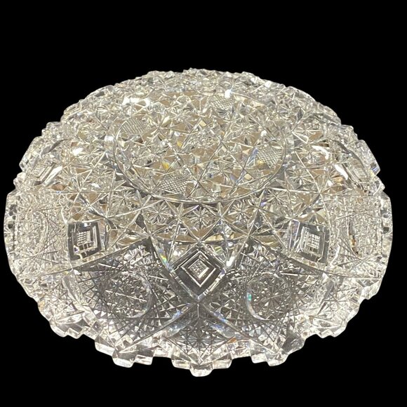 American Brilliant Period ABP Clark Prima Donna Low Cut Glass Bowl Castle Rim - Picture 8 of 16